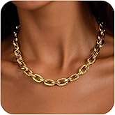 CHESKY 14K Gold Plated Chunky Necklace for Women, Trendy Paperclip Cuban Link Chain Necklace Waterproof Statement Choker Necklace Fashion Non Tarnish Jewelry