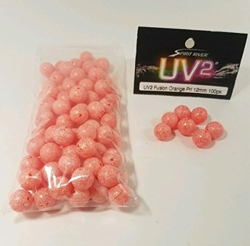 UV2 Fusion Bait Eggs Beads Various Colors Sizes Quantities Fly Tying Materials (Orange Pearl 100PK, 12mm)