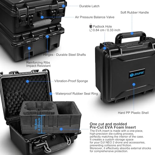Lekufee Waterproof Hard Carrying Case for DJI Neo 2 Drone, Fly More Combo, DJI RC 2, RC N3, Goggles N3/3, RC Motion 3, and Accessories(Case Only)