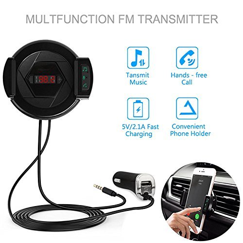 FM Transmitter ixaer Wireless Audio Receiver Stereo, Car Kit With USB Fast Car Charger, Microphone Hands-free Phone Charger Three-in-one for iPhone, Android and MP3 etc.