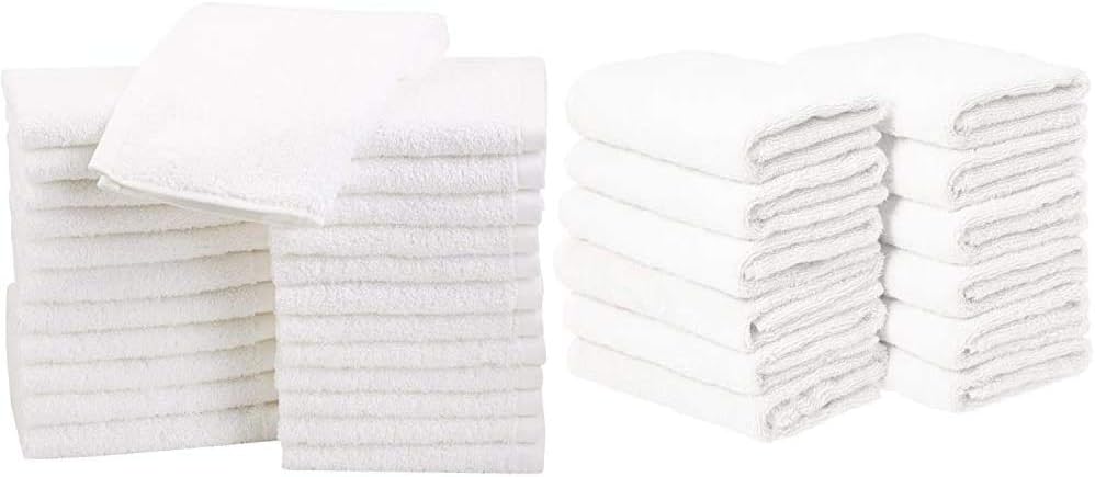 Basics Fast Drying, Extra Absorbent, Terry Cotton Washcloths, White - Pack of 24: Home & Kitchen