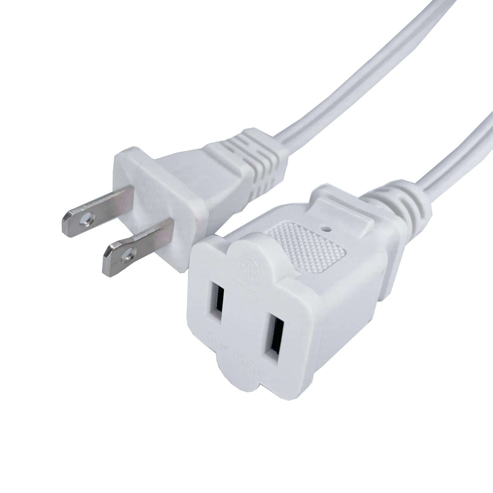Photo 1 of 2 Foot Extension Cord, Small White Extension Cord for Indoor Use, 2 Prong USA Outlet Saver Power Cord Cable Outlets for NEMA 5-15P to NEMA 5-15R, Ideal for Holiday Lights, Lamps, Christmas Decor