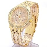 Happy Hours - Unisex Classic Alloy Round Geneva Crystal Rhinestone Leisure Quartz Wrist Watch Golden