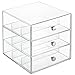 mDesign Office Supplies Desk Organizer for Staplers, Scissors, Pens, Markers, Highlighters - 3 Drawers, Clear