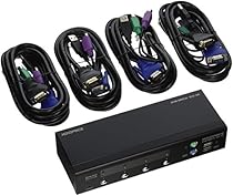 Monoprice 103406 4-Port USB PS2 Combo KVM Switch with Cables - Retail (103406)
