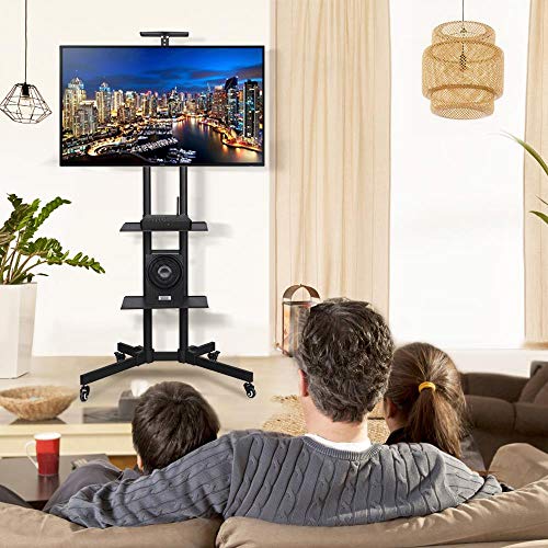 Yaheetech Mobile TV Stand, Adjustable Rolling TV Cart W/Locking Wheels