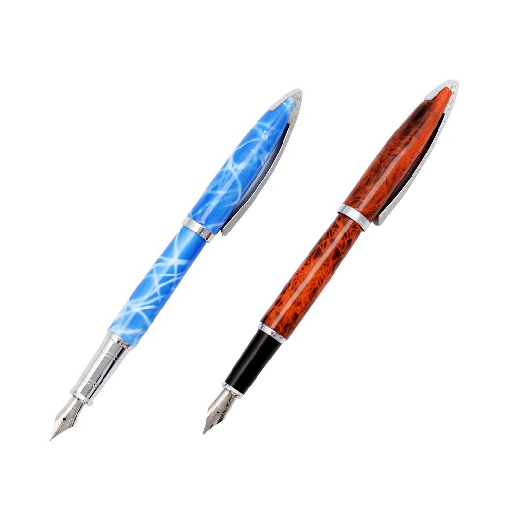 Abcsea 2 pieces Jinhao x156 fountain pens for writing, elegant fountain pens fineliner, foundation pens fine point (blue and orange)