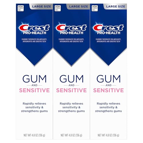 CREST SENSITIVE AND GUM TOOTHPASTE 4.8 OZ (3 PACK), RELIEVES SENSITIVITY, STRENGTHENS GUMS, ANTICAVITY, CLINICALLY PROVEN, ANTIBACTERIAL TOOTHPASTE