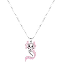 PROESS Collana Axolotl In Argento 925 Con Agata Muschiata - Ciondolo Animale, Regalo Per Lei