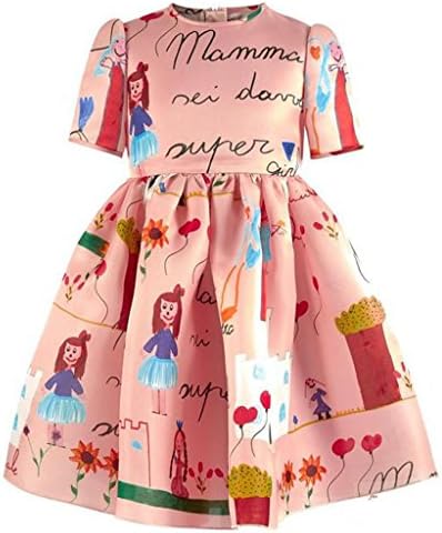 Girls Princess A Line pink playwear Mamma print Party Dresses