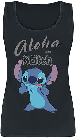 Lilo & Stitch Aloha Mujer Top Negro S, 100% algodón, Regular: Amazon.es: Ropa y accesorios