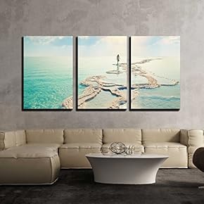 3 Piece Canvas Wall Art - Dead Sea - Modern Home Art Stretched and Framed Ready to Hang - 16"x24"x3 Panels