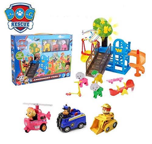 IndusBay Paw Pups Theme Based Amusement Park Playset with 3 Pieces Figures Doll Lights and Music Toy for Kids (Multicolour)