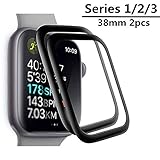 LuettBiden Compatible [2 - Pack] Apple Watch 38mm Tempered Glass Screen Protector, LuettBiden Anti-Scratch Full Coverage Scratch-Proof Screen Film Compatible 38mm Series 1/2/3(Black)