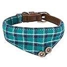 Extra Small Dog and Cat Collar with Cute Plaid Bandana. Adjustable 5 Holes to Also Fit Puppy and Kitten. Quality PU Leather and Durable Polyester (Bandana-Peacock Green Plaid)