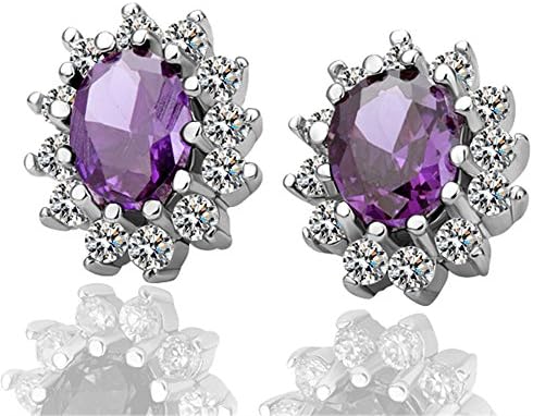 iCAREu Shining Fine Cut Multicolour Zircons Inlaid Platinum Plating Flower Stud Earrings (Purple)