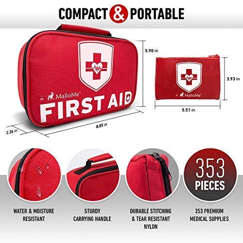 2-in-1 Large First Aid Survival Kit (353-Piece) Camping Gear Accessories for Emergency: Mini Small 52 Bonus Pieces for College Dorm Room Essentials, Car, Home, Baby, Travel, Office & Medical Supplies