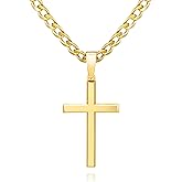 SWEETV 18K Gold Over 925 Sterling Silver Cross Necklace for Men/Women, Stainless Steel Cuban/Rope Chain Cross Pendant 18-24 inch, Religious Jewelry Gifts for Men