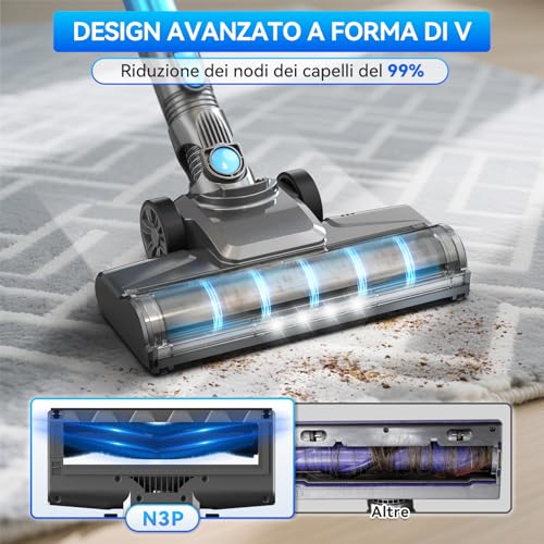 Ziaggnar Wireless Vacuum Cleaner, 6 in 1 Ultra-Light Wireless Electric Broom, 55 Minutes Runtime, Anti-Winding, Powerful Vacuum Cleaner for Floors/Carpets/Animal Hair
