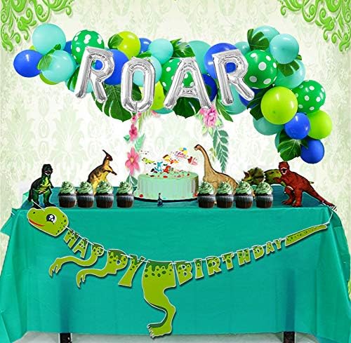 Dinosaur Party Decorations Dinosaur Balloons Garland ROAR Balloon Dino Happy Birthday Banner Tropical Palm Leaves Imitation Leaf Green