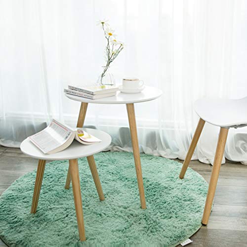 SONGMICS Round Coffee Table, Modern Minimalist Table, Set of 2 Coffee Tables with Pine Wood Legs, Scandinavian Style, for Living Room, Balcony, White and Natural LET07WN
