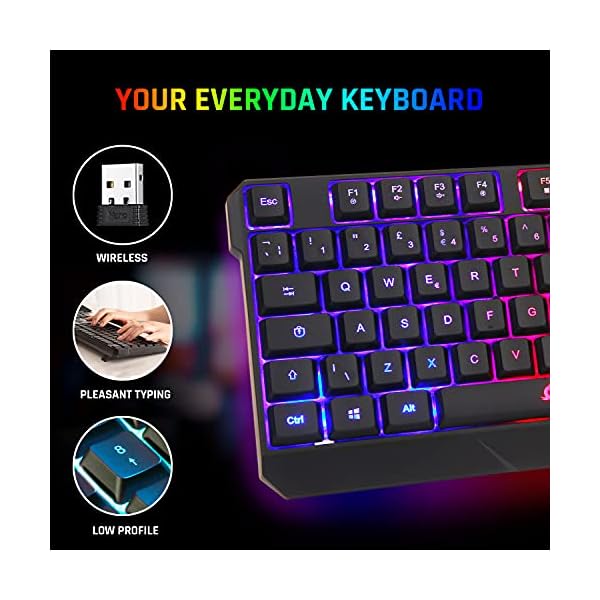 KLIM-Chroma-Wireless-Keyboard-UK-Layout-Slim-Durable-Ergonomic-Quiet-Waterproof-Silent-Keys-Backlit-Wireless-Gaming-Keyboard-For-Laptop-PC-Gamer-PS4-Mac-NEW-2021-VERSION-Black KLIM Chroma Wireless Keyboard UK Layout + New version 2023 + Slim, Durable, Ergonomic, Quiet, Waterproof, Silent Keys…