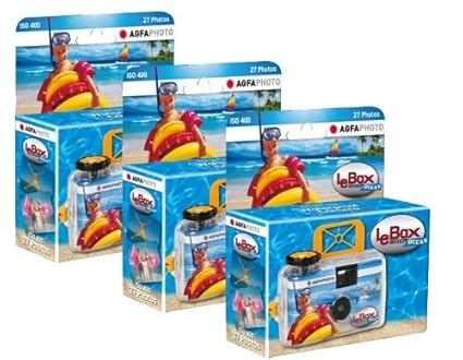 AgfaPhoto Le Box Ocean Einwegkamera (wasserdicht, 400 ASA, 27 Aufnahmen), 3 Stück