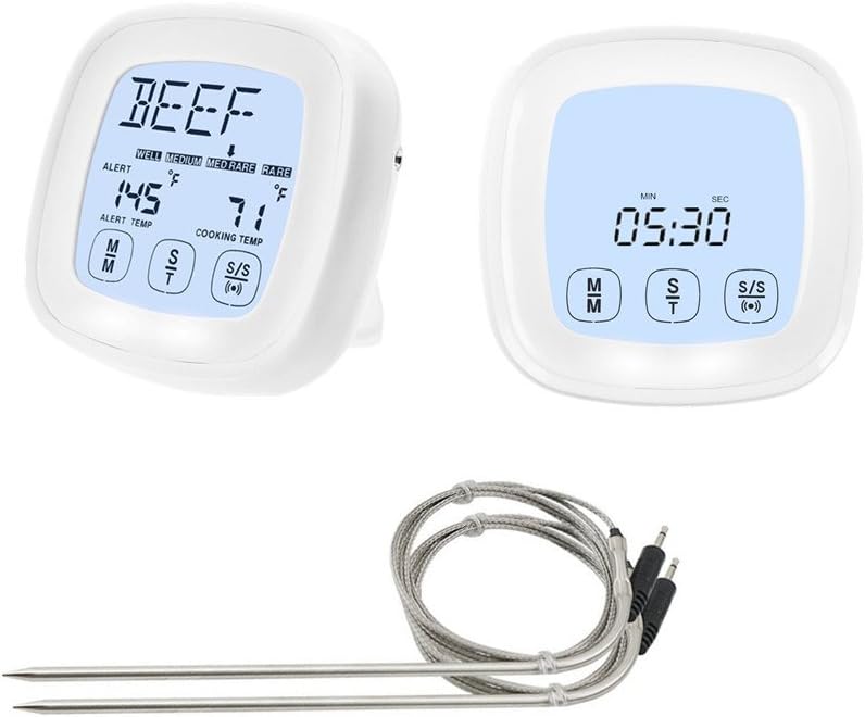 LEBE Digital Instant Read Cooking Meat Thermometer with Timer Function for Outdoor BBQ and Kitchen Cooking Grill Oven,Touch Screen Thermometer with Extra Probe Gifted