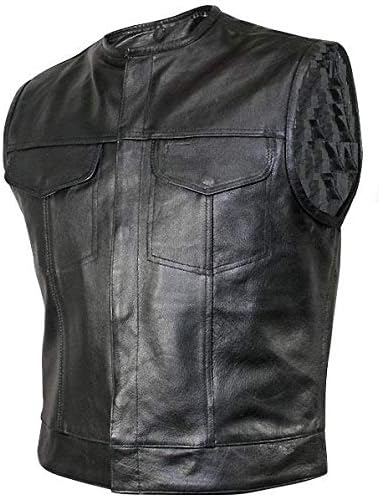 Bikers Leather - SOA Men's Concealed carry Collarless Premium Leather Biker Outlaw MC Club Vest - Medium