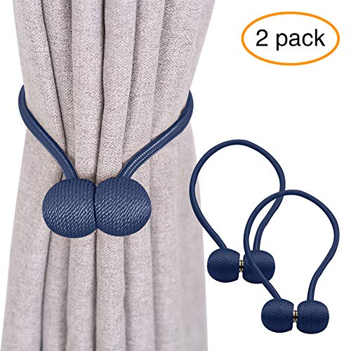 YOBAYE Magnetic Curtain Tiebacks, 2 Pack Drape Tie Backs Decorative Curtain Rope Holdbacks for Home Kitchen Office Window Drapes, No Drilling & Holes Required,Navy