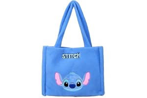 EESTOME Stitch Plush Tote Bag, for Women Teens Cute Travel Accessories With Zipped Make Up Bag Cosmetics Storage Gifts for Her，Blue, With Shoulder Straps