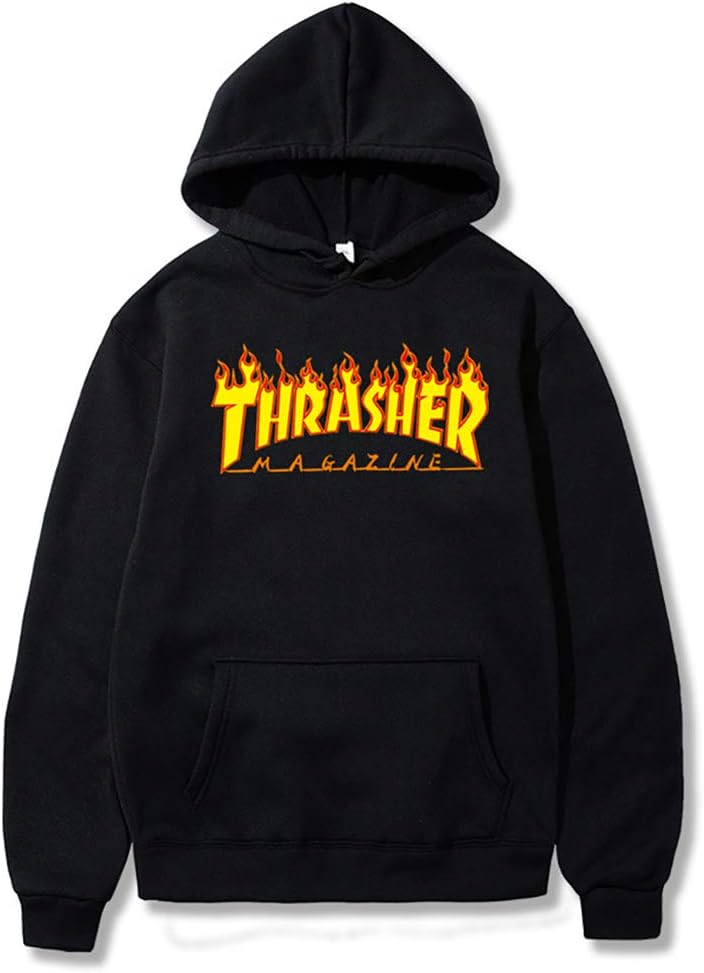 ARTALLY Thrasher Skate Magazine Fashion Hoodie Long Sleeve Hooded Sweatshirt Unisex (Black, XL)