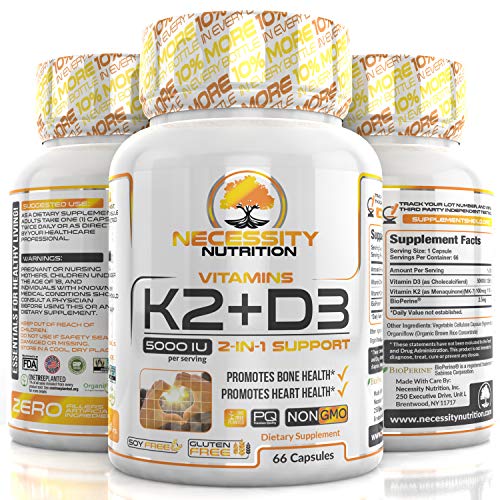 image for Necessity Nutrition K2-D3 (MK-7) Vitamin Supplement 5000 IU Capsules N