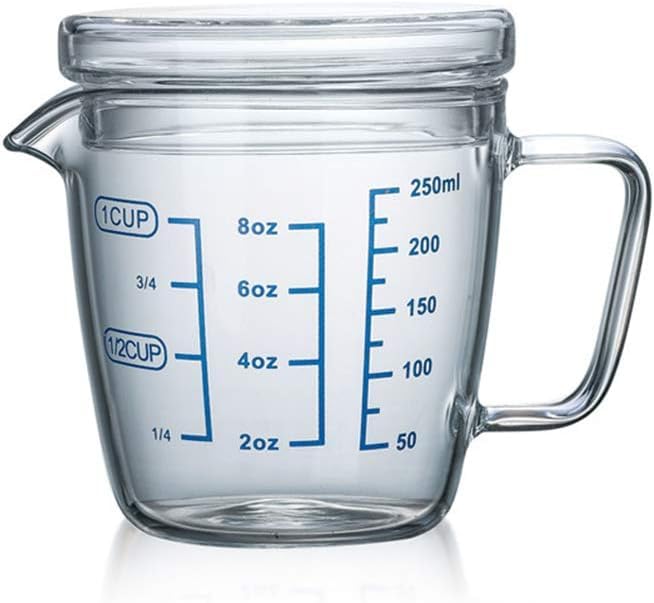 JNGUOSICN Measuring Jugs with Glass Lid, 250ml / 500ml Heat Resisting Cup Clear Scale, Mixing Jug for Microwave Milk Coffee Tea Shot Measure Mug Home Kitchen Baking