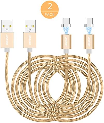 Magnetic USB C Cable,JianHan 3.3 ft Nylon Braided Magnetic USB Type C Cable Charging Data Sync Cord for Samsung Galaxy S8 S8+ Note 8 Charger,Nintendo Switch,Nexus 6P,LG V20 G6 G5,Honor 8 (2 Pack Gold)