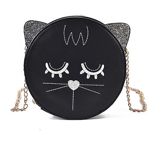 Women's Handbag Crossbody Cute Shoulder Bag Faux Leather Daypack Tote Purse for Girls (Cat-black-white)