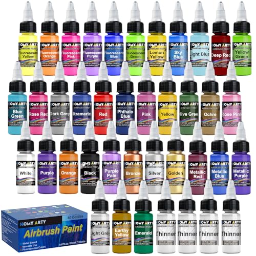 HOMY ARTY Airbrush Paint, 36 Colors Acrylic with 4 Airbrush Thinners, Water-Based, Airbrush Paint for Metal, Plastic Models, Canvas