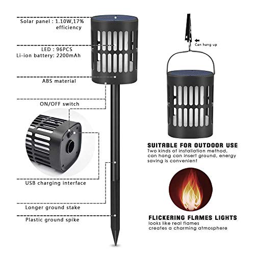 Balight Solar Flickering Flame Lights, Outdoor Sloar Torches Lights Hanging Sloar Lantern Lights Waterproof Landscape Lawn Decoration Lighting Dusk to Dawn Auto On/Off for Patio Garden Yard (1 Pack) - Thumbnail 4