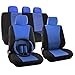 OxGord 17pc Set Flat Cloth Mesh Blue Black Wide Stripe Seat Cover Set-Airbag-Front Low Buckets-50-50 60-40 Rear Split Bench-5 Head Rests-Universal Fit for Car, Truck, Suv or Van-Steering Wheel Cover