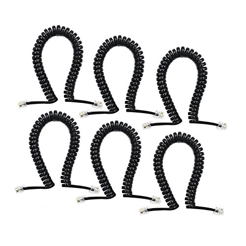 SHONCO 6 Pack Black Coiled Telephone Handset Cord 6 Ft Uncoiled / 1.1 ft Coiled Landline Telephone Accessory