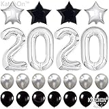 2019 Balloons, Silver for New-Year, Large | Black and Silver Ballon Kit | New Years Eve Party Supplies 2019 | Graduations Party Supplies 2019 | New Years Party Decorations | Graduation Decorations