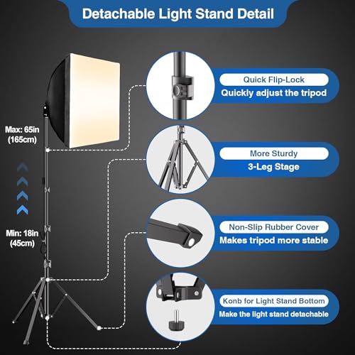 EMART Softbox Set, Softbox Kit for Photography Studio 40 x 40 cm with 85 W LED Bulb (3000K-6000K) with Remote Control for Photo Studio, Portraits and Video Recording (1 Pack)