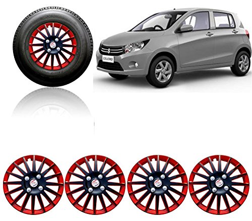 Auto Pearl Car Full Wheel Cover Caps Red and Black 14 Inches Press Type Fitting for - - Maruti Suzuki Celerio VXI