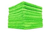 (10-Pack) THE RAG COMPANY 16" x 16" Professional Edgeless 420 GSM Dual-Pile Premium Plush Microfiber Auto Detailing Towels "Creature Edgeless" (Lime Green)