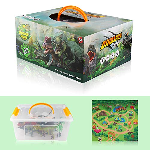 Baztoy Dinosaur Toys Figures Realistic Model Sets Play Mat Trees and Map Educational Boys Gifts Dino World for Kids Dinosaur Party Supply Favors Including T-Rex Tyrannosaurus Triceratops - Thumbnail 6