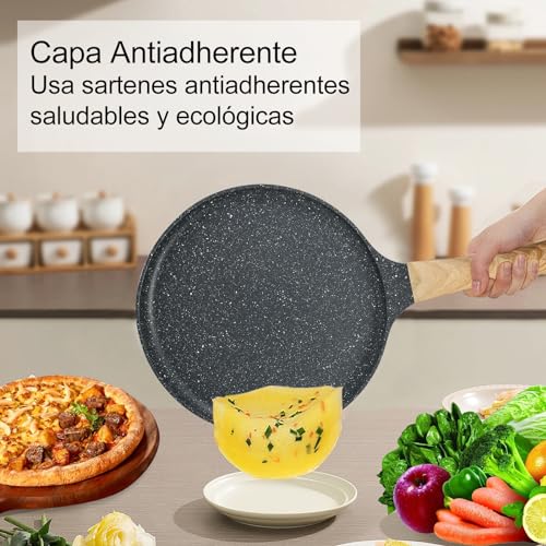 GOHOMKIC Crepera con Revestimiento Antiadherente 28cm con Espátula para Untar Tortitas, Válido para Cocinas de Gas y Cocinas de Inducción