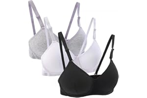 Jnoni Cotton Teen Girl’s Sport Bra with Adjustable Detachable Strap Wire Free Training Bralette 3 Pack A Cup