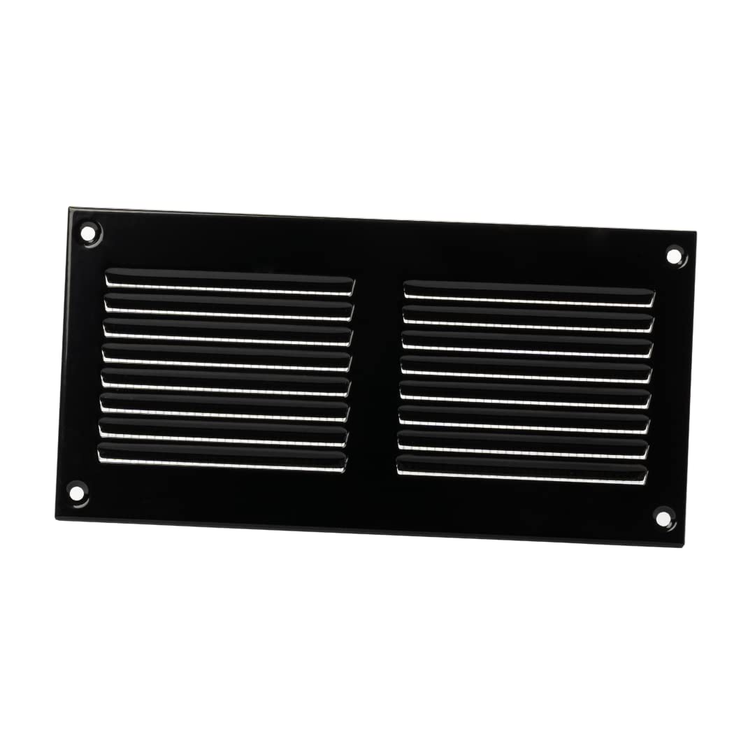 200x100mm / 8x4" inch Black Metal Air Vent Grille Cover with Insect Mesh - Ventilation Cover
