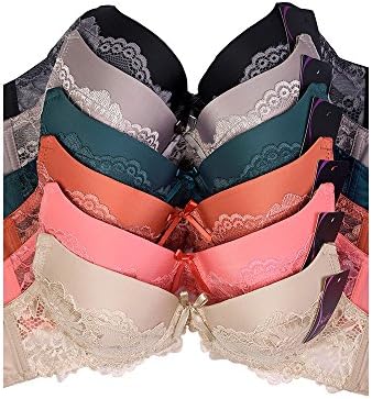Daily Basic Women Full Cup Plain Lace Bra - 6 Pack (36C, Mix Colors 10)