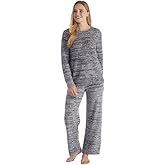 Softies Heathered Marshmallow Crew Neck Lounge Set for Women Ultra Soft Long Sleeve Top and Drawstring Pant